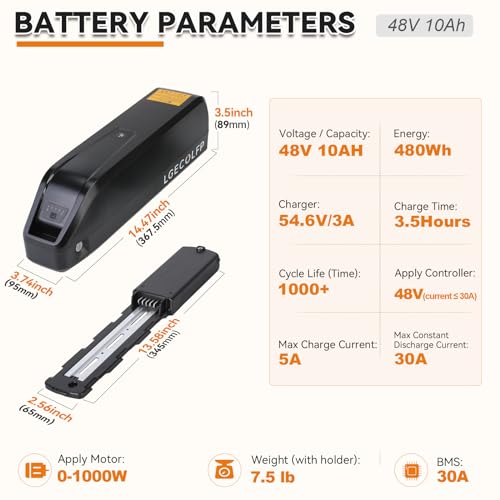 36V 48V 52V Ebike Battery 10Ah 13Ah 15Ah 20Ah Battery Pack with 3A Fast Charger 30A BMS for 36V 48V 52V Controller 250W 350W 500W 750W 1000W 1200W Motor