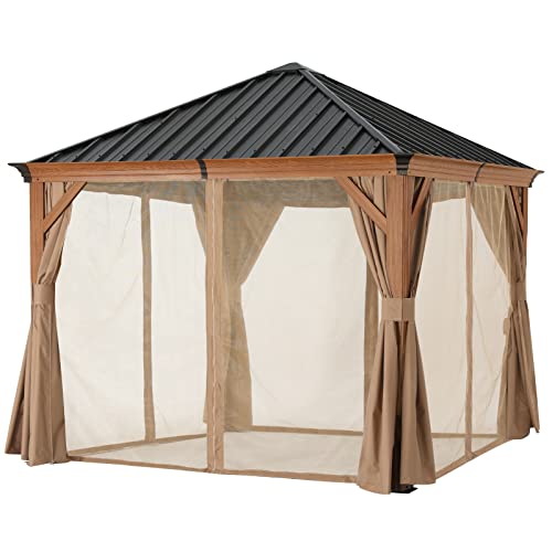ABCCANOPY Hardtop Gazebo 8x8 - Outdoor Metal Hard Top Gazebo, Permanent Galvanized Steel Aluminum Framed Pavilion with Netting and Curtain for Patio Backyard Lawn Garden (Double Roof, Gray)