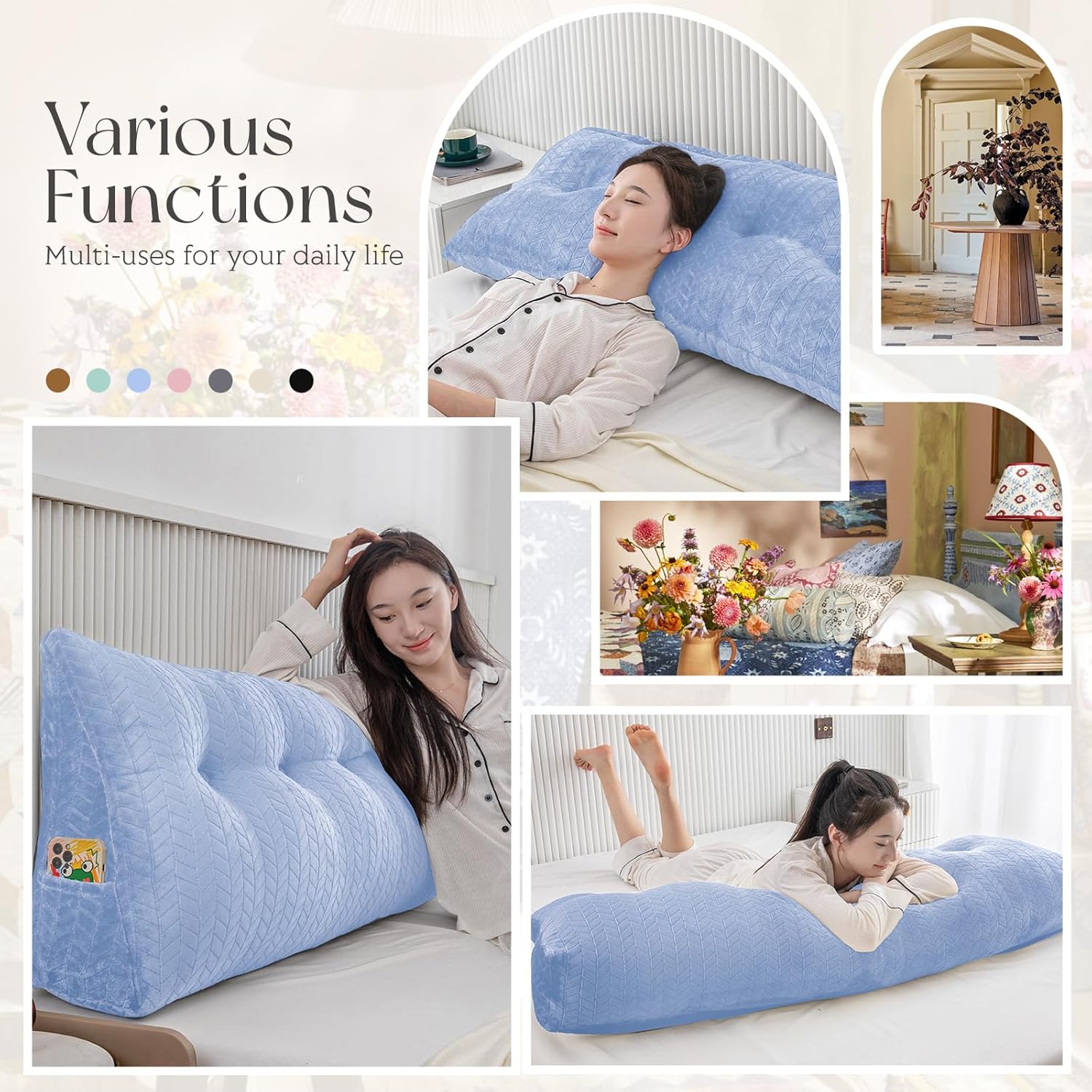 Large Triangular Wedge Headboard Pillow Large Bolster Headboard Back Support Backrest Positioning Reading Pillow for Sitting with Removable Cover