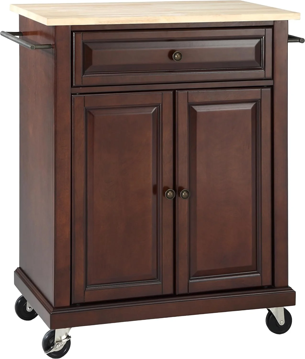 Compact Kitchen Island With Natural Wood Top, Mahogany
