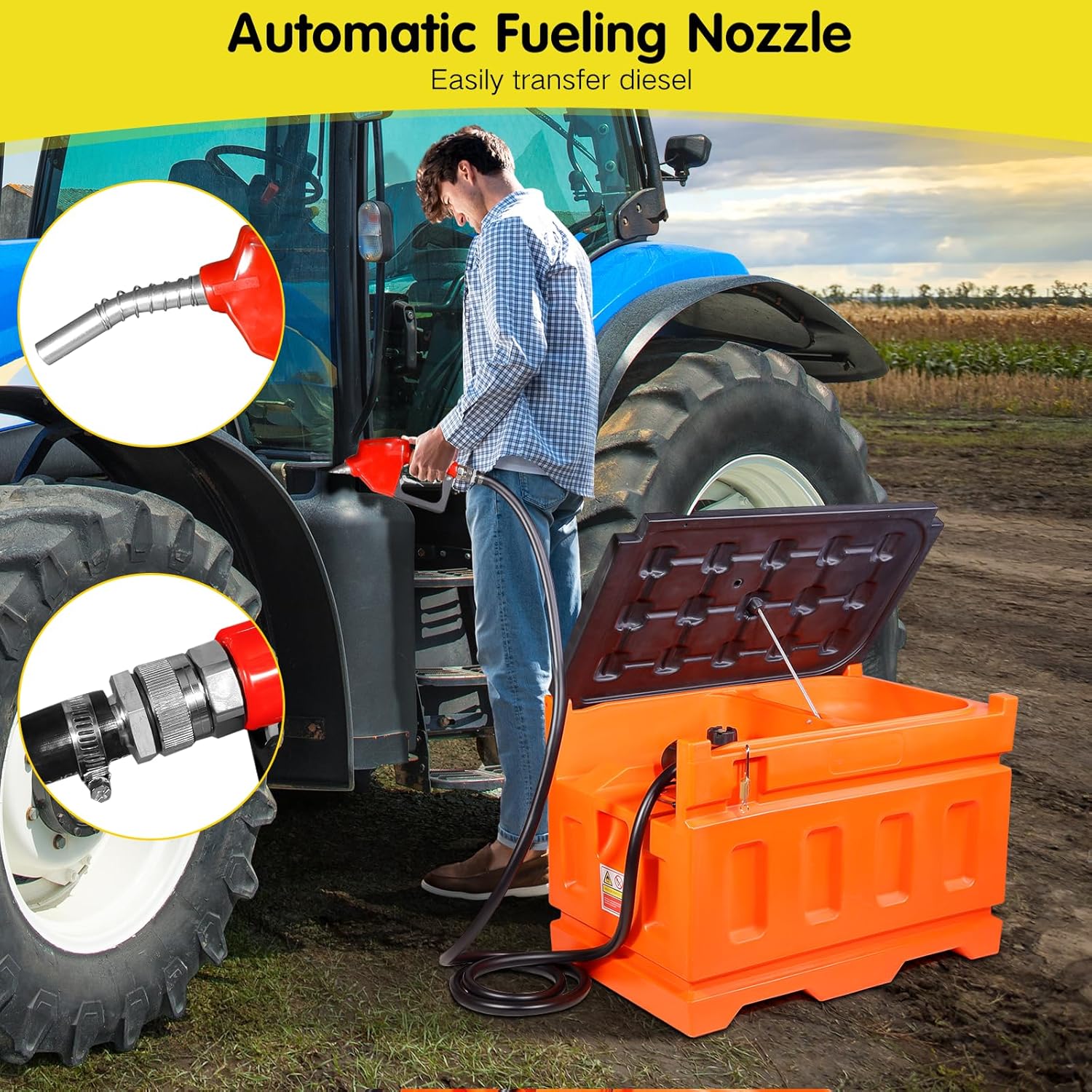 Portable Diesel Tank with Pump, 48 Gallon 10GPM Flow Rate Diesel Fuel Transfer Tank with 12V Electric Transfer Pump, Auto Fueling Nozzle, 13FT Hose, for Easy Fuel Transportation