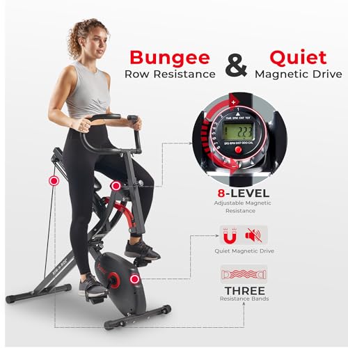 Sunny Health & Fitness Row-N-Ride PRO, Full Body Combo Squat Machine w/Optional Resistance Band, Easy Setup Ab Workout Exercise Equipment for Home, Whole Body Cardio, Optional SunnyFit App Connection