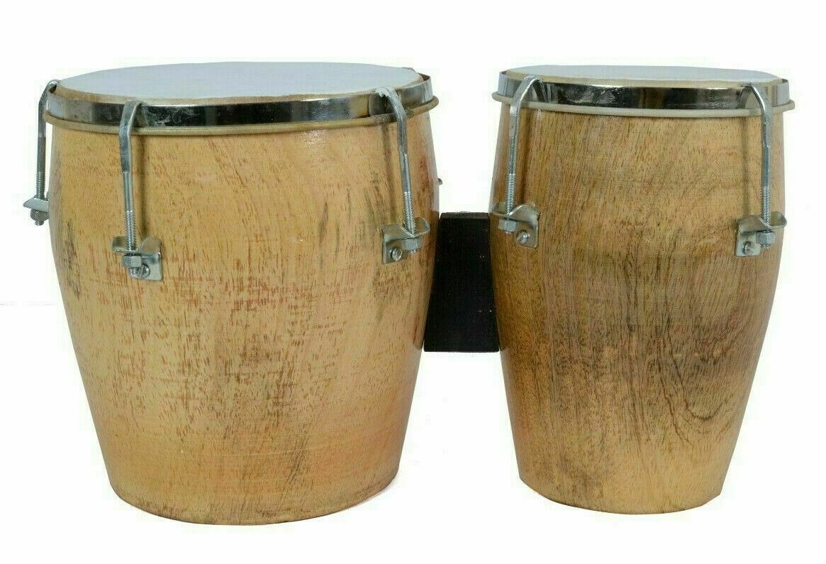 Folk Musical Instrument Two Piece Bango Drum Set Natural Wood Bongo Drum Se