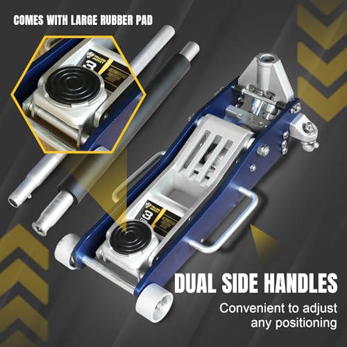 YELLOW JACKET 3 Ton Floor Jack Full Aluminum Ultra Lightweight Quick Rise Racing Floor Car Jack with Dual Pump Fast Lifting Low Profile Jack for Vehicle,6600 lbs Capacity
