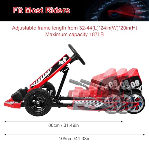 Go Kart for Kids, 36V Electric Go Kart, 350W Kids GoKart, 16MPH 4 Level Adjustable Length DriftKart, Drift/Sports Mode, for Kid Ages 8-12 Shipping from US (Red)