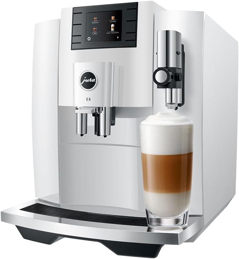Jura E8 Automatic Espresso Machine,2.8 inches (Piano White) Bundle with Glass Milk Container and Coffee Canister with Measuring Spoon (3 Items)