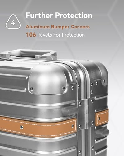 LUGGEX All Aluminum Carry On Luggage with Wheels - Zipperless Hardshell Luggage with TSA Lock (Silver Suitcase,20 Inch)