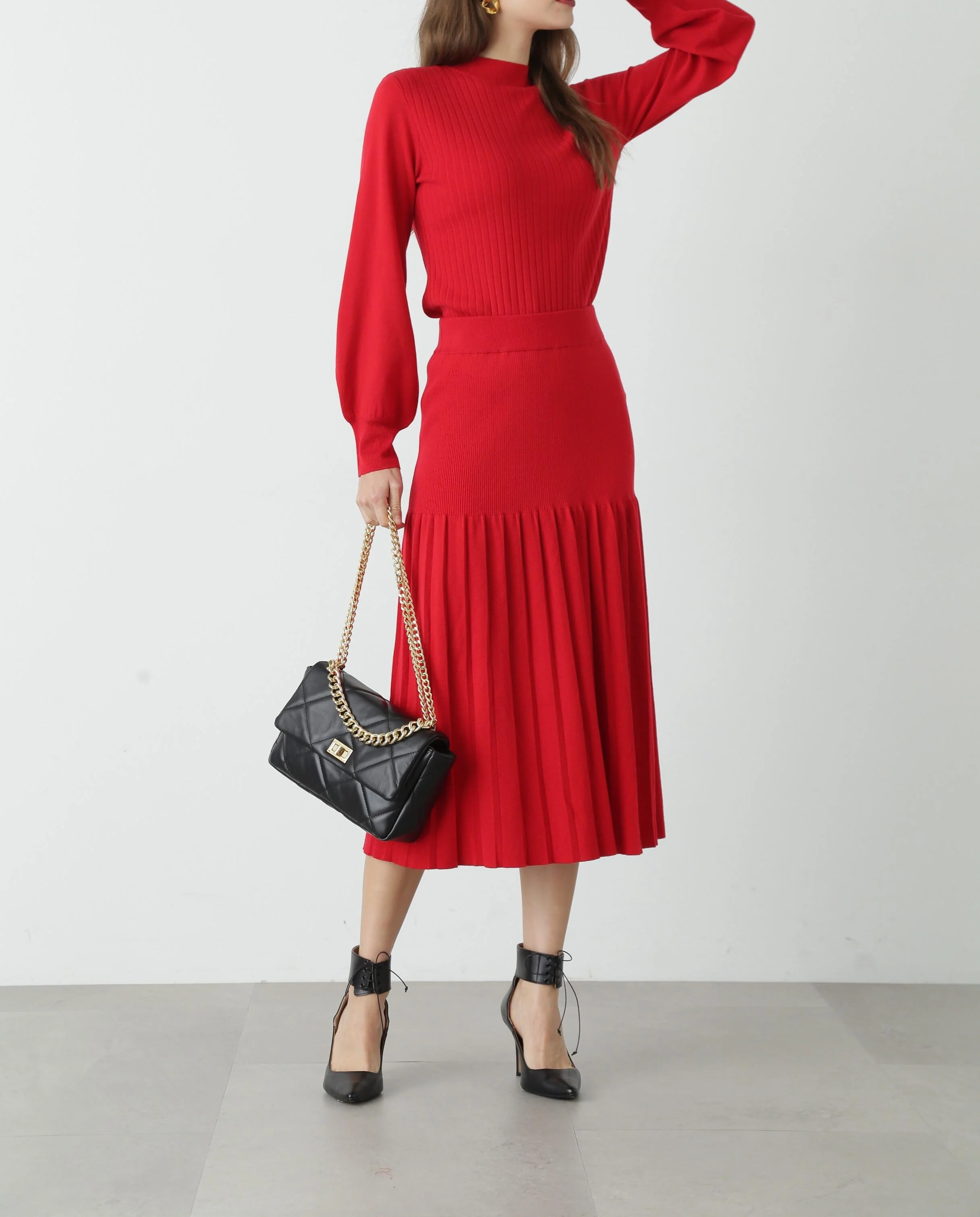 Knit-up pleated skirt