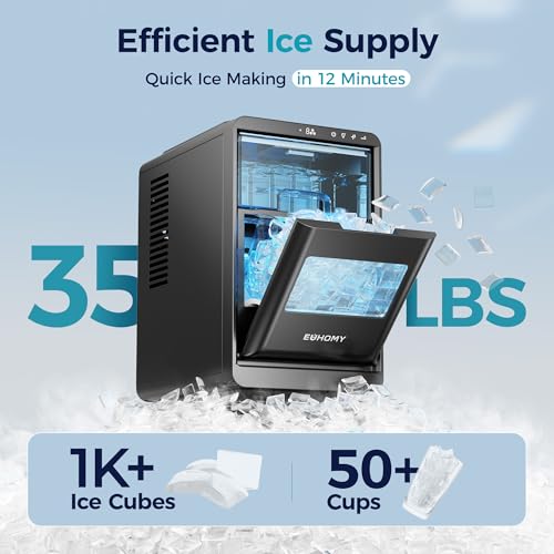 EUHOMY Crescent Ice Makers Countertop, 35Lbs/24H, 16Pcs in 12Mins, Auto Deep Cleaning, Timer, Portable Crescent Ice Maker Countertop with Crystal-Clear Ice Cubes for Home/Office/Party