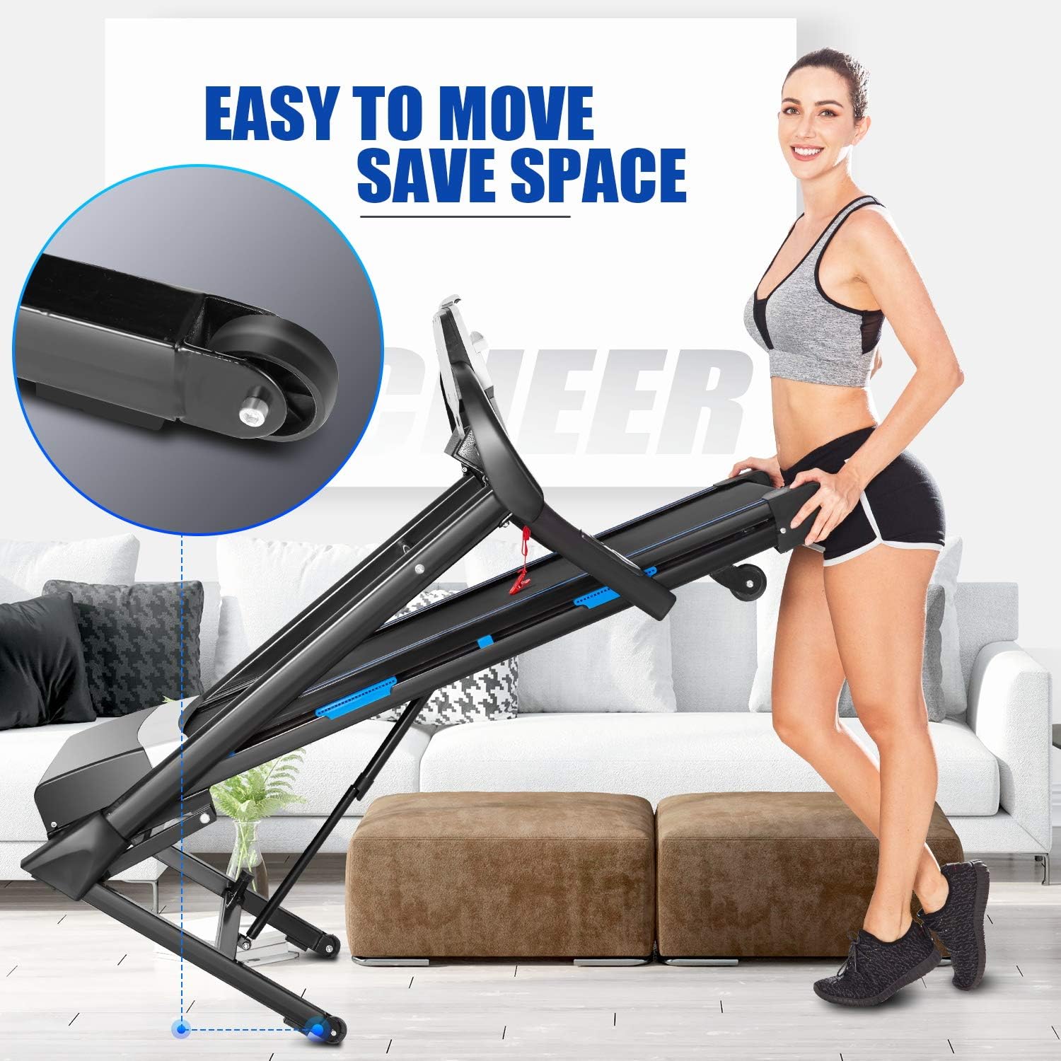ANCHEER 3.25HP Treadmill with Auto Incline 15%,300lb Capacity APP Folding Treadmills for Home,Electric Smart Control Running Machines with Bluetooth Speaker,LCD Dispaly
