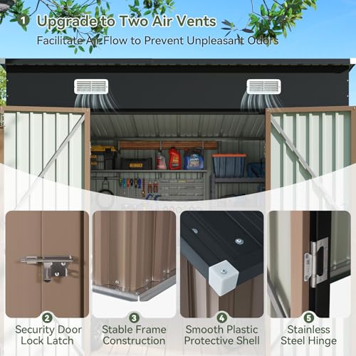 Aoxun 6x3.9 FT Shed with Base Metal Outdoor Storage Shed Garden Shed with Lockable Doors Tool Shed Bike Shed for Backyard, Patio, Poolside (Brown)