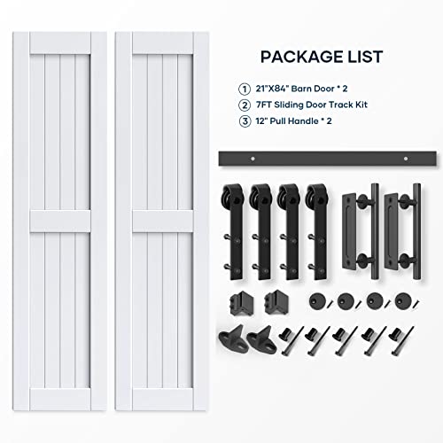 EaseLife 54 x 84 inch White Barn Door with 9FT Sliding Door Hardware Kit Included & Handle,Solid Wood Covered with Waterproof PVC Surface,DIY Assemblely,Easy Install,H-Frame,Fit 50-52in Wide Opening