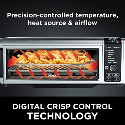 Ninja Digital Air Fry Countertop Oven, 8-in-1 Functionality, 1800W, Flip-Up Design, XL Capacity, Air Fry Basket, Wire Rack & Crumb Tray, Silver, SP101