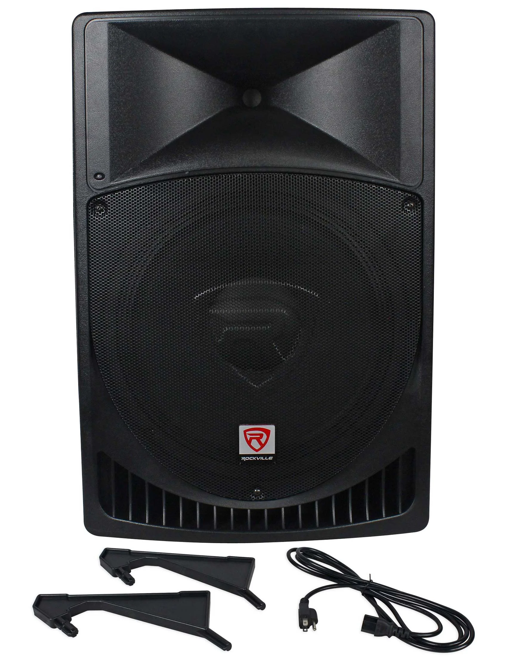 (2) Rockville RPG15 15" 2000w Active PA/DJ Speakers+Mixer+Mic+Stands+Cables+Bag