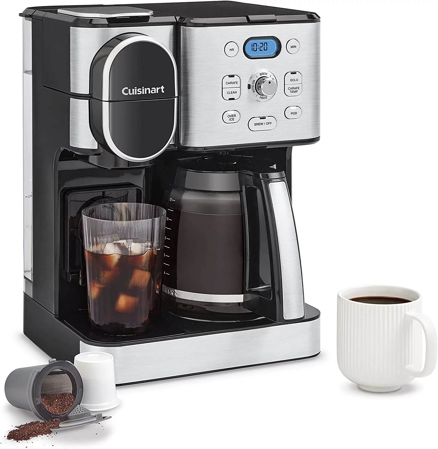 Cuisinart SS-15W Maker Coffee Center 12-Cup Coffeemaker and Single-Serve Brewer, White Stainless Steel