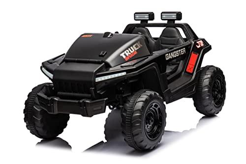 24V Electric Kid Car, 2-Seater Leather Seat Ride on Truck for Children, Kids Ride on Electric car, Ride on Car for Kids with High and Low Speed Bluetooth Music USB, 4-wheel Shock Absorb(Black)