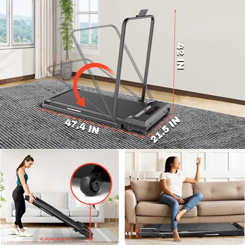 2 in 1 Walking Pad Treadmill, Foldable Treadmills with Handle Bar, 2.5HP Portable Folding Treadmill with Remote Control, Under Desk Treadmill for Home Office, Small Treadmill, 300lb