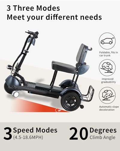 Folding Mobility Scooter Lightweight Mobility Scooters for Seniors,Small Electric Portable Mobility Scooters Handicap Scooters for Adults,20 Miles Long 3 Wheel Mobility Scooter (Black)