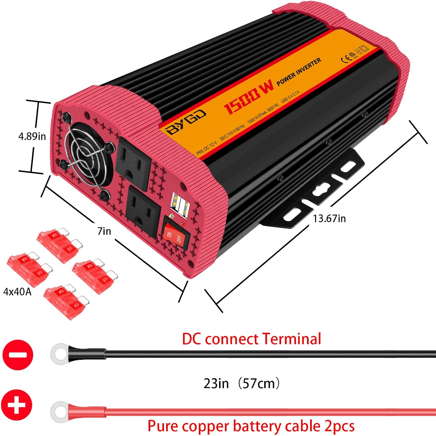 1500 Watt/3000 Watt Inverter 12V to 110V Power Inverter with Dual Outlets & Dual 2.1A USB Ports DC to AC Inverter for Outdoorhome, Camping, Rv, Truck