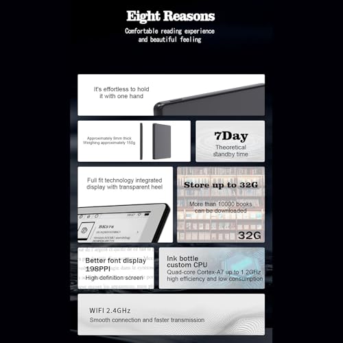 E Book Reader 5.76 Inch Touch Screen, E Ink Technology E Reader Devices, Ultra Thin & Lightweight Digital Notebook, 1GB 16GB Eye Friendly E Reader for Android 8.1