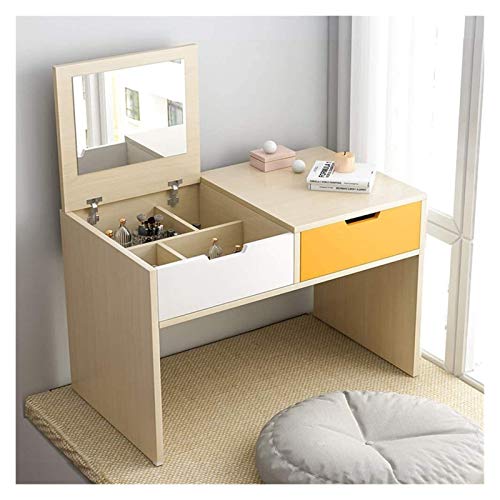 Luxurious Makeup Vanity Desk for Princess's Gift, 2-in-1 Vanity Table with Flip Top Mirror Makeup Dressing Table Mini Writing Desk with Drawers, Makeup Organizers(White Blue-a)