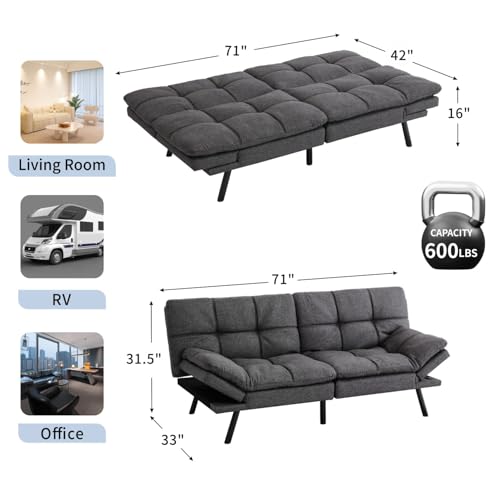 MUUEGM Futon Sofa Bed,Memory Foam Futon Sofa,Futon Bed,Convertible Sofa Bed for Compact Living Spaces,Apartment,Studio,Office,Futon Sofa,71"*33"*31.5",Black Faux Leather