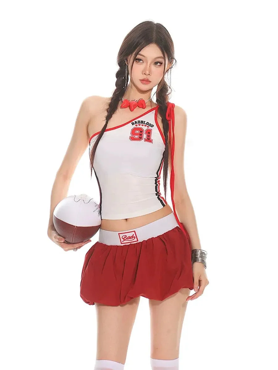 'Bad' Y2k Waistband Blokette Red Bubble Skirt