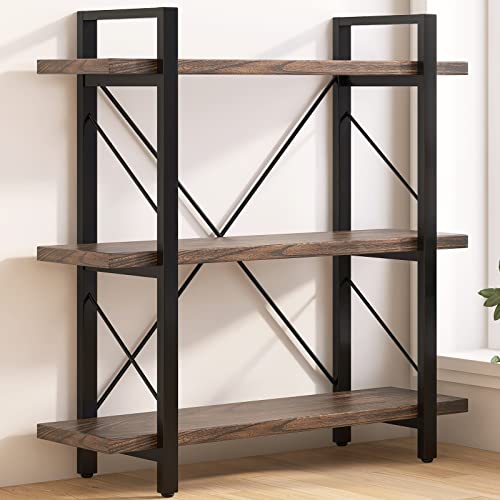 5-Tier Bookshelf Large Etagere Book Shelves,Industrial Style Bookcase and Book Shelves,Open Large Real Wood Bookshelfs,Retro Brown for Living Room Office, Retro Brown (LZ01-5tier-PLUS)