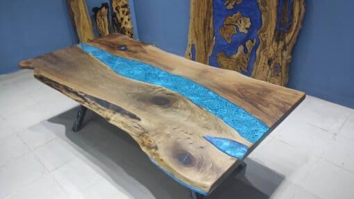 Customized Large Epoxy Table,Blue Live Edge with River Look, Resin Dining Table for 2, 4, 6, 8, Epoxy Coffee Table, Living Room Table, Home décor (28.5" Inches Tall, 48 x 24 Inches)