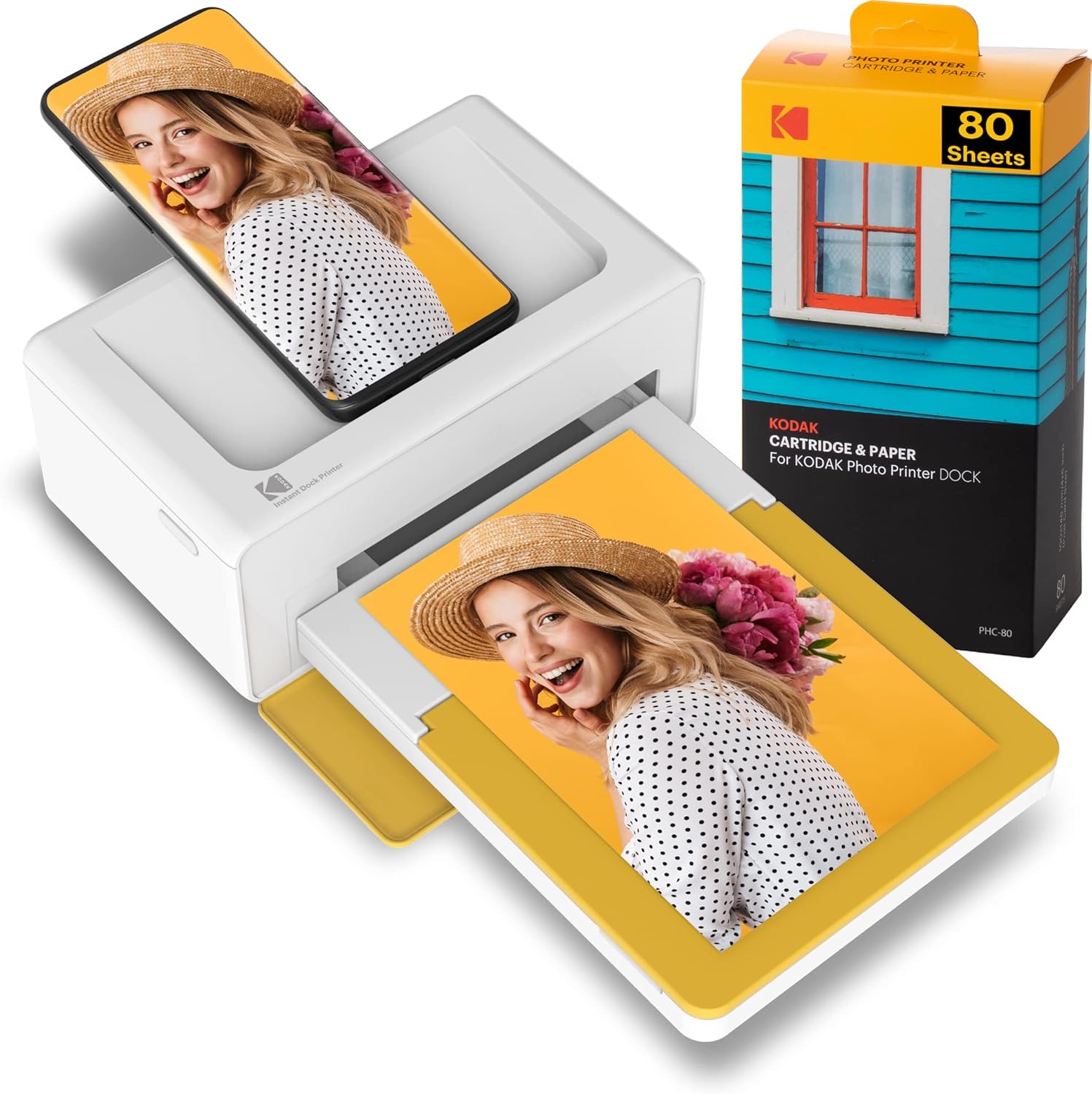 Kodak Dock Plus 4x6 Instant Photo Printer 80 Sheet Bundle (2022 Edition) �C Bluetooth Portable Photo Printer Full Color Printing �C Mobile App Compatible with iOS and Android �C Convenient and Practical