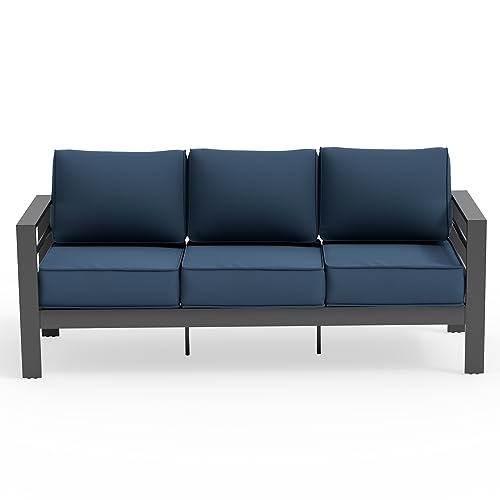 UDPATIO 8 Piece Aluminum Patio Furniture Set, Oversized Modern Outdoor Furniture Set with Olefin Fabric Cushion for Patio Deck Backyard, Dark Grey(with Waterproof Covers)