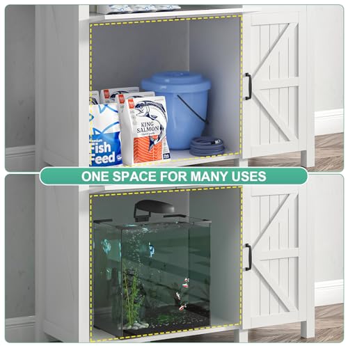 40 Gallon Aquarium Stand With Charging Station, Farmhouse Fish Tank Stand, Reptile Tank Stand Terrarium Stand with Drawer and Cabinet Storage, Sturdy Heavy Duty 41.9"×18.3" Tabletop - White