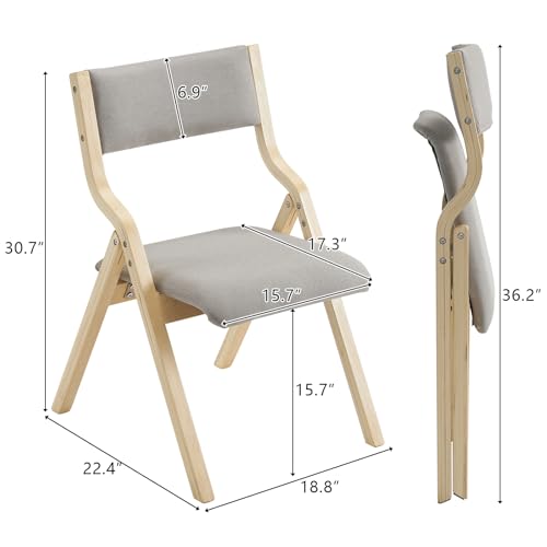 Wooden Padded Folding Chairs 2 Pack, Portable Folding Chairs with Cushions for Guests, Ideal for Kitchen Wedding Party Event