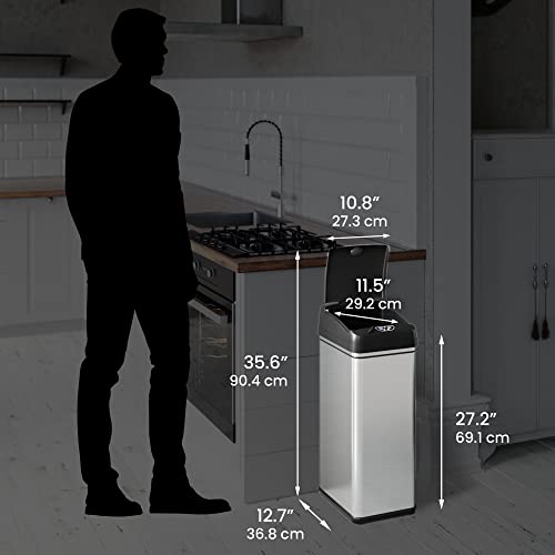 iTouchless Stainless Steel Dual-Compartment (8 Gallon Each) 60 Liter Kitchen Garbage Waste Solution 16 Gallon Touchless Sensor Trash Can/Recycle Bin