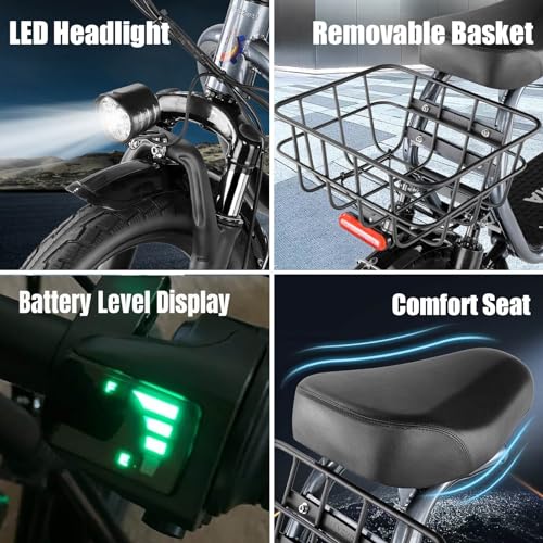 Caroma Peak 500W/800W/1200W Electric Scooter with Seat, Max 15/20/30Miles Range&20MPH, 14" Tires Foldable Adult Electric Scooter with Basket for Pets & Cargo, Dual Shock Absorbing Ebike for Commuting
