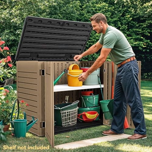 DWVO Outdoor Weather-Resistant Horizontal Storage Shed, 35 Cu Ft Capacity, Lockable and Waterproof, Suitable for Storing Garden Tools, Light Gray