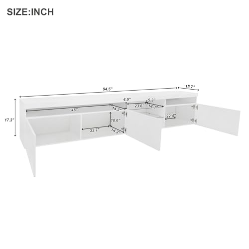 Ultra Long TV Stand for TVs Up to 100'', TV Console Cabinet with LED Lights and Storage, Long TV Entertainment Center for Living Room, Black