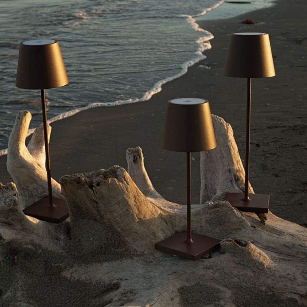 Zafferano Poldina Pro LED Table Lamp (Color: BORDEAUX) Touch On/Off, Touch Dimmable, Powder Coated Aluminum, IP54 Protection, Indoor / Outdoor, Contact Charging Base, USA Plug