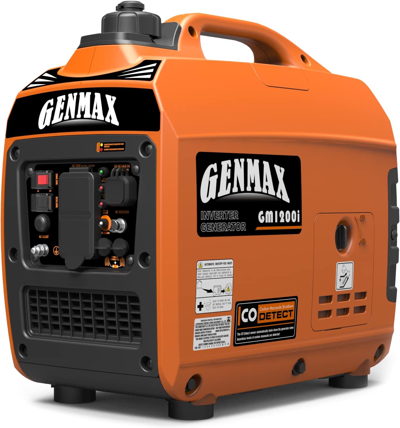 GENMAX Quiet Power Series Inverter Generator，Gas Powered, EPA Compliant, Eco-Mode Feature, Ultra Lightweight for Backup Home Use & Camping (GM5500i)