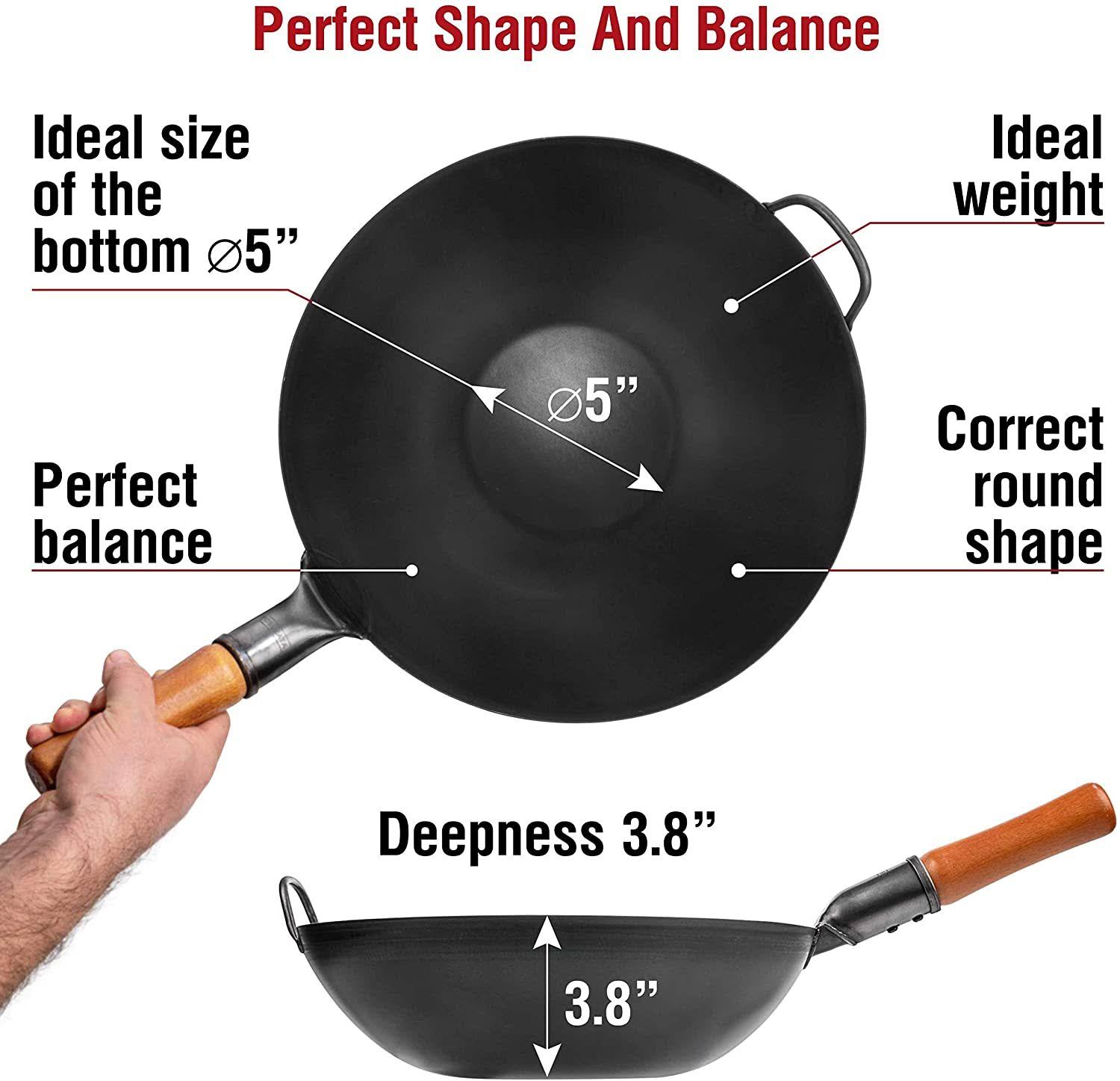 Yosukata Pre-Seasoned Carbon Steel Wok Pan ?13,5 ?Woks and Stir Fry Pans - Chinese Wok