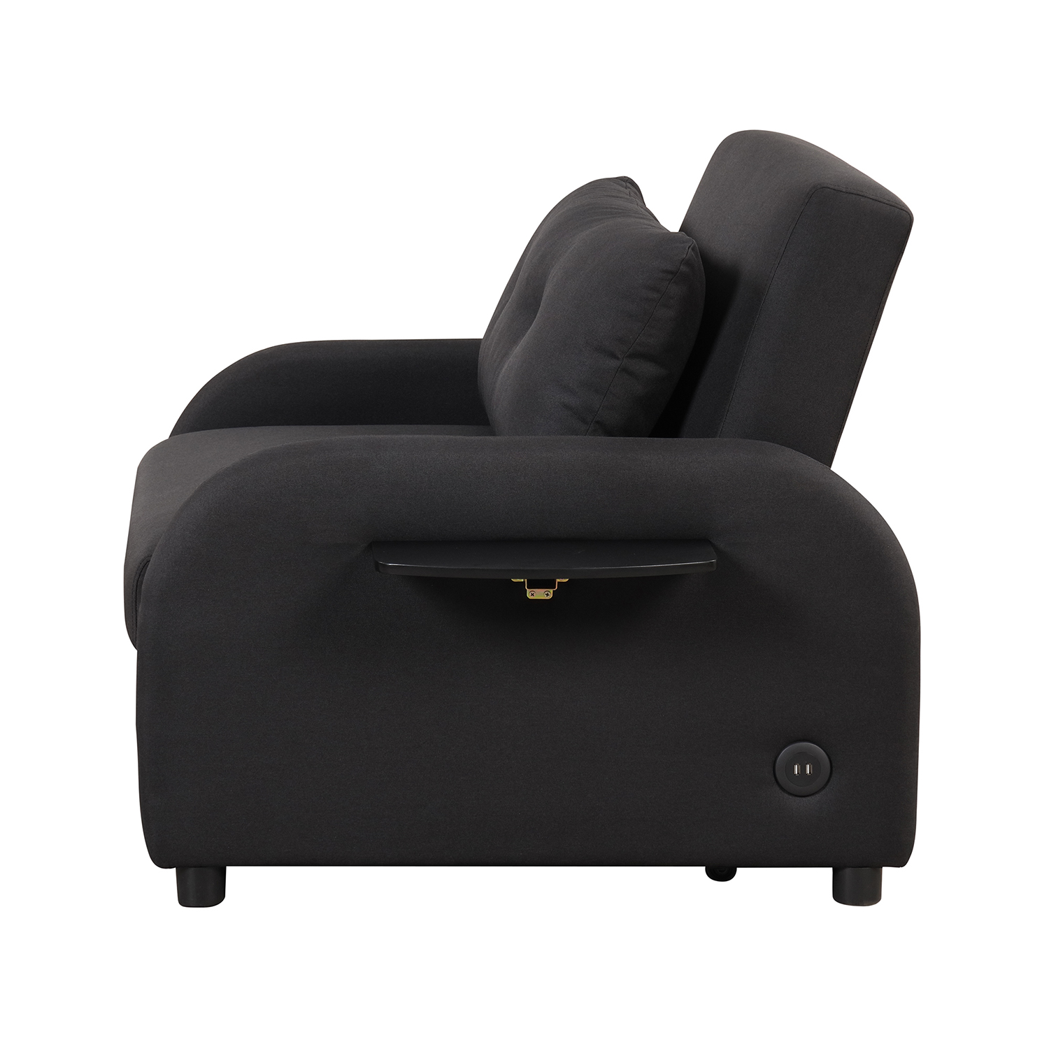 Churanty Sofa Bed Chair 3 in 1 Convertible Lounger Sleeper Single Recliner for Small Space with Adjustable Backrest,2 Wing Table Side Pocket and USB Charge,Black