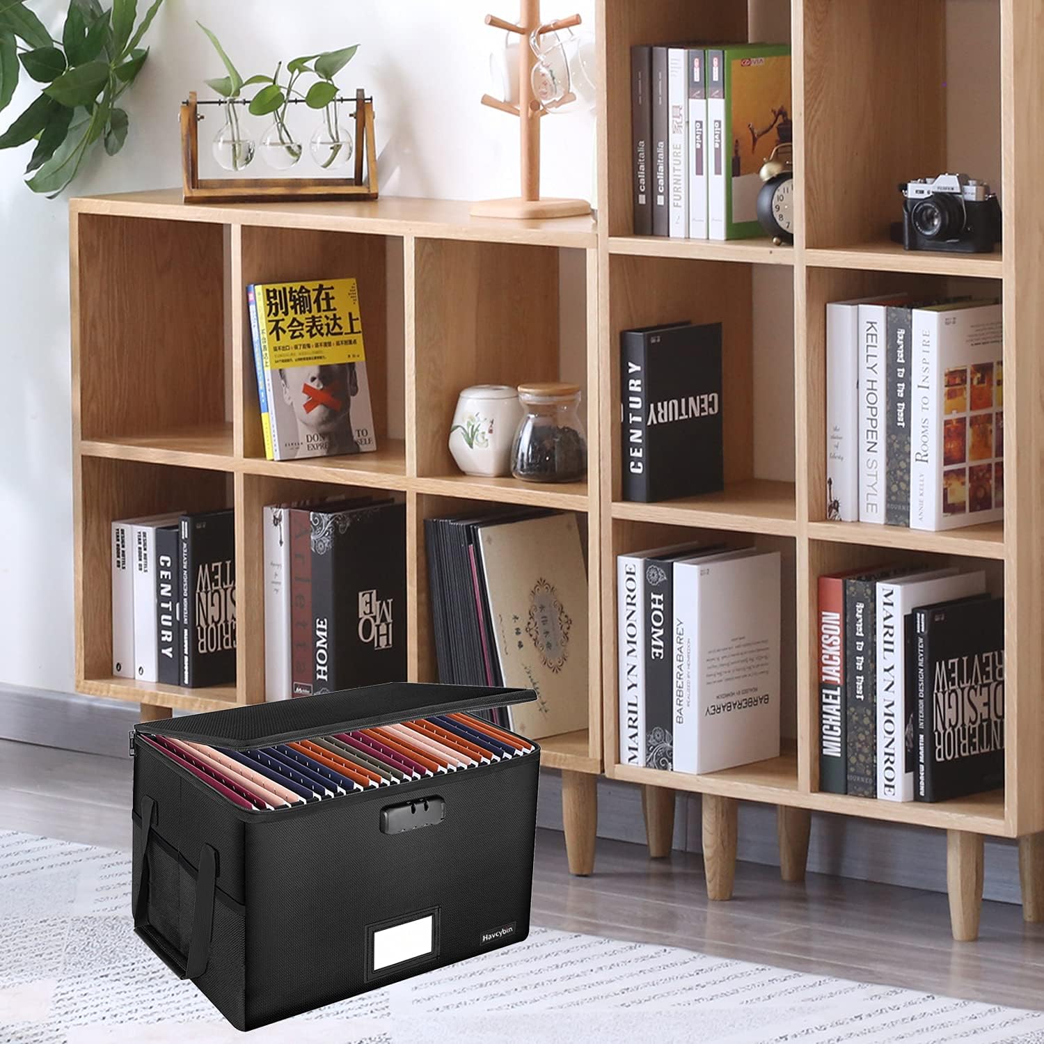 Fireproof Filing Cabinet File Box with Lock, Havcybin File Storage Organizer Box Fireproof Safes for Home Fire and Waterproof Portable Home Office Safe Bin Cabinet with Handle Pack of 2