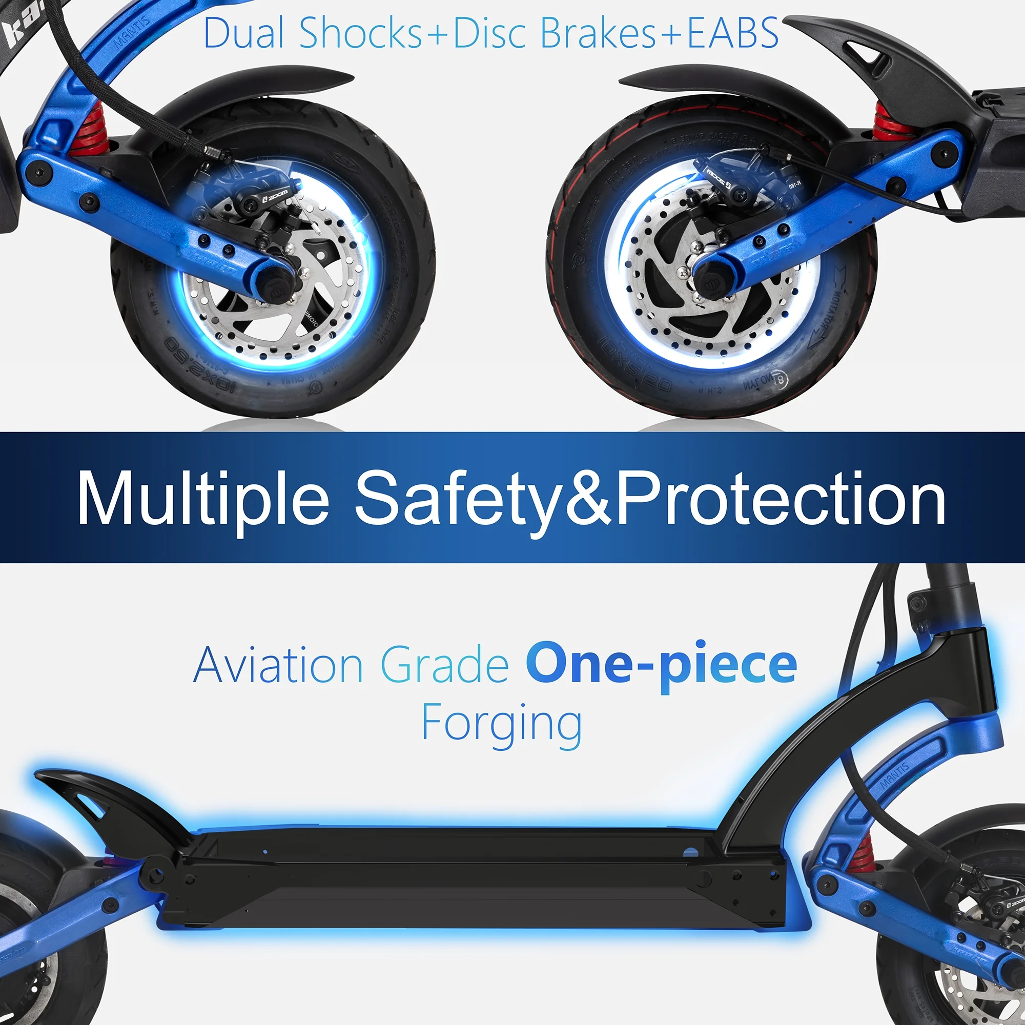 Kaabo Electric Scooter for Adults Mantis 10,High Performance Comfort Scooter with 25 Miles Range,Max Speed 19 MPH,Max Gear motor 500W,10 inch Wheels,UL Certified Blue