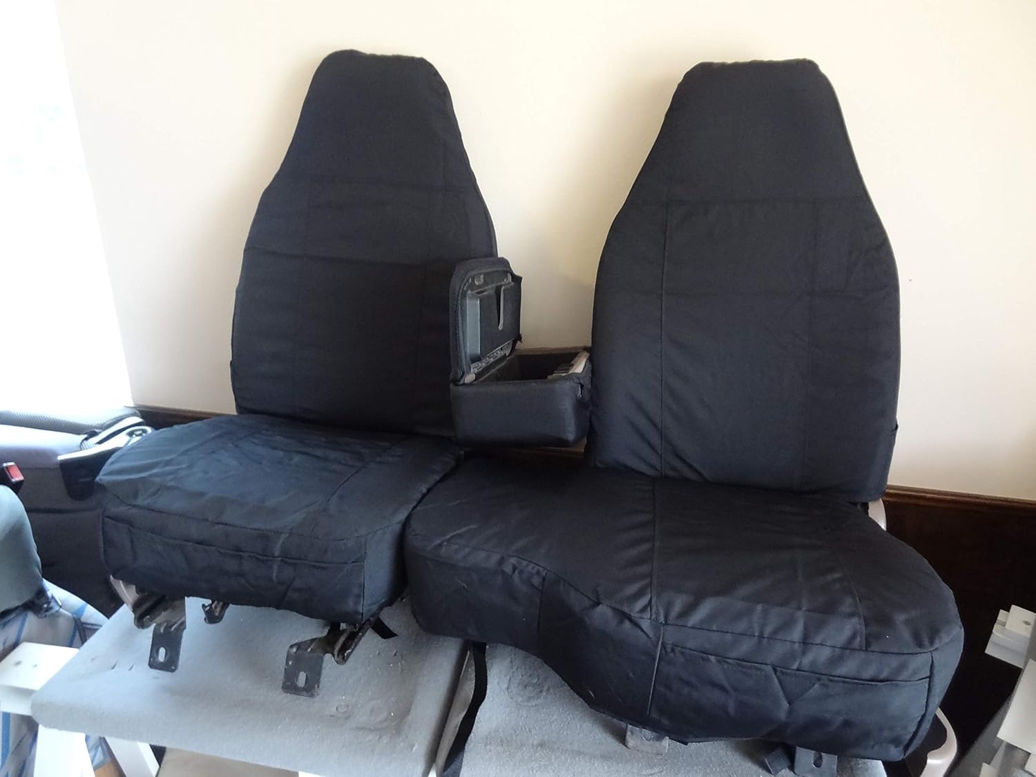 Durafit Black Seat Covers Made to fit 1991-1997 Ranger High Back 60/40 Split Bench with Opening Console Seat Covers in Black Waterproof Endura.