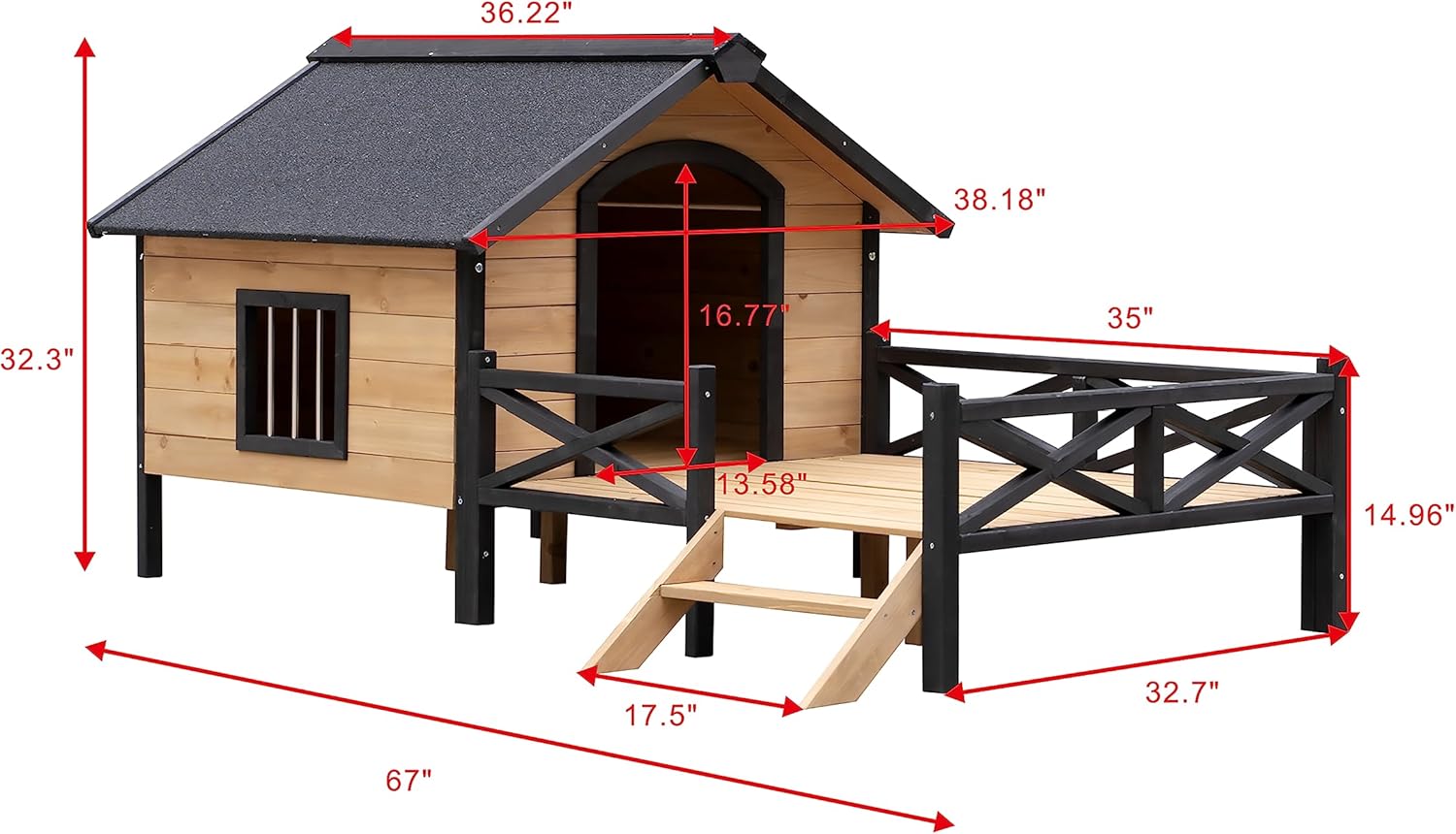Rustic Wooden Dog Kennel with Porch: Outdoor Cabin Style - Easy Assembly, Kiln-Dried Fir Wood, Waterproof Paint - Quality Construction,Graphic Assembly Guide Included