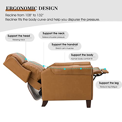 HULALA HOME Genuine Leather Recliner with Nailhead Trim, Manual Push Back Reclining Chair with Adjustable Backrest & Footrest, Headrest & Lumbar Support, for Living Room Bedroom, Black