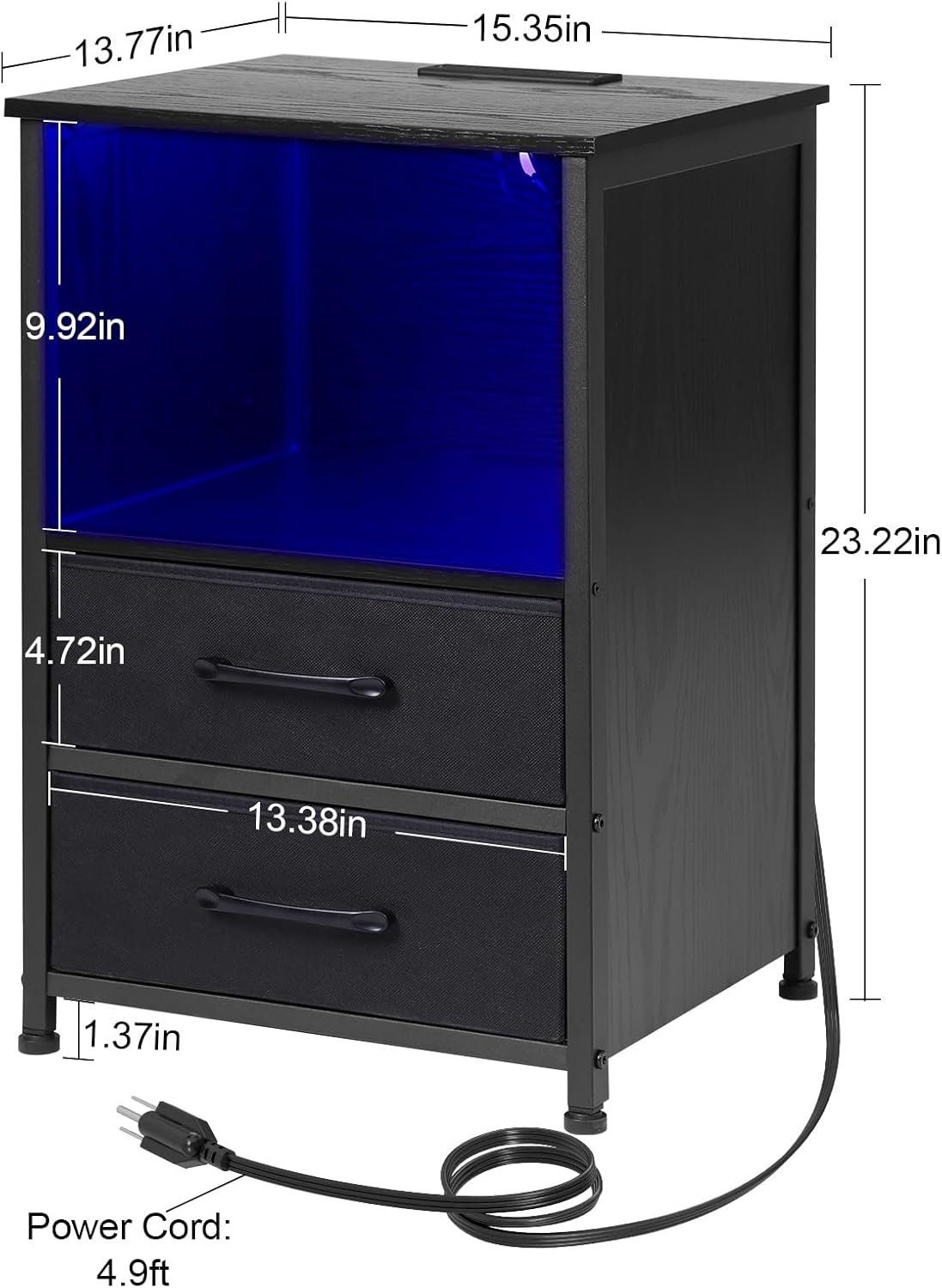 Nightstand Set of 2, Black Night Stand with Charging Station