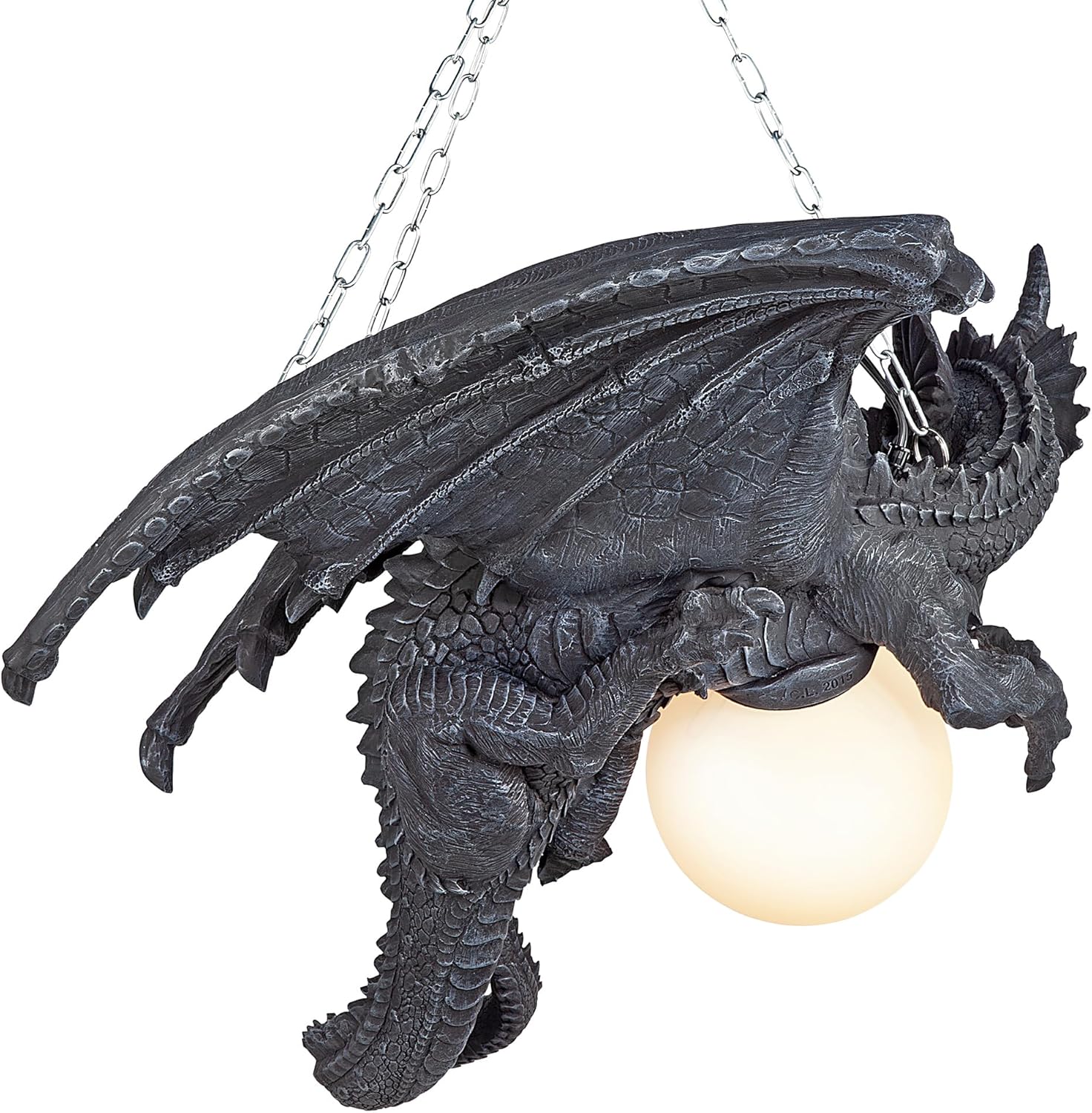 Design Toscano Nights Fury Dragon Gothic Decor Hanging Light Fixture, 21 Inch, Greystone