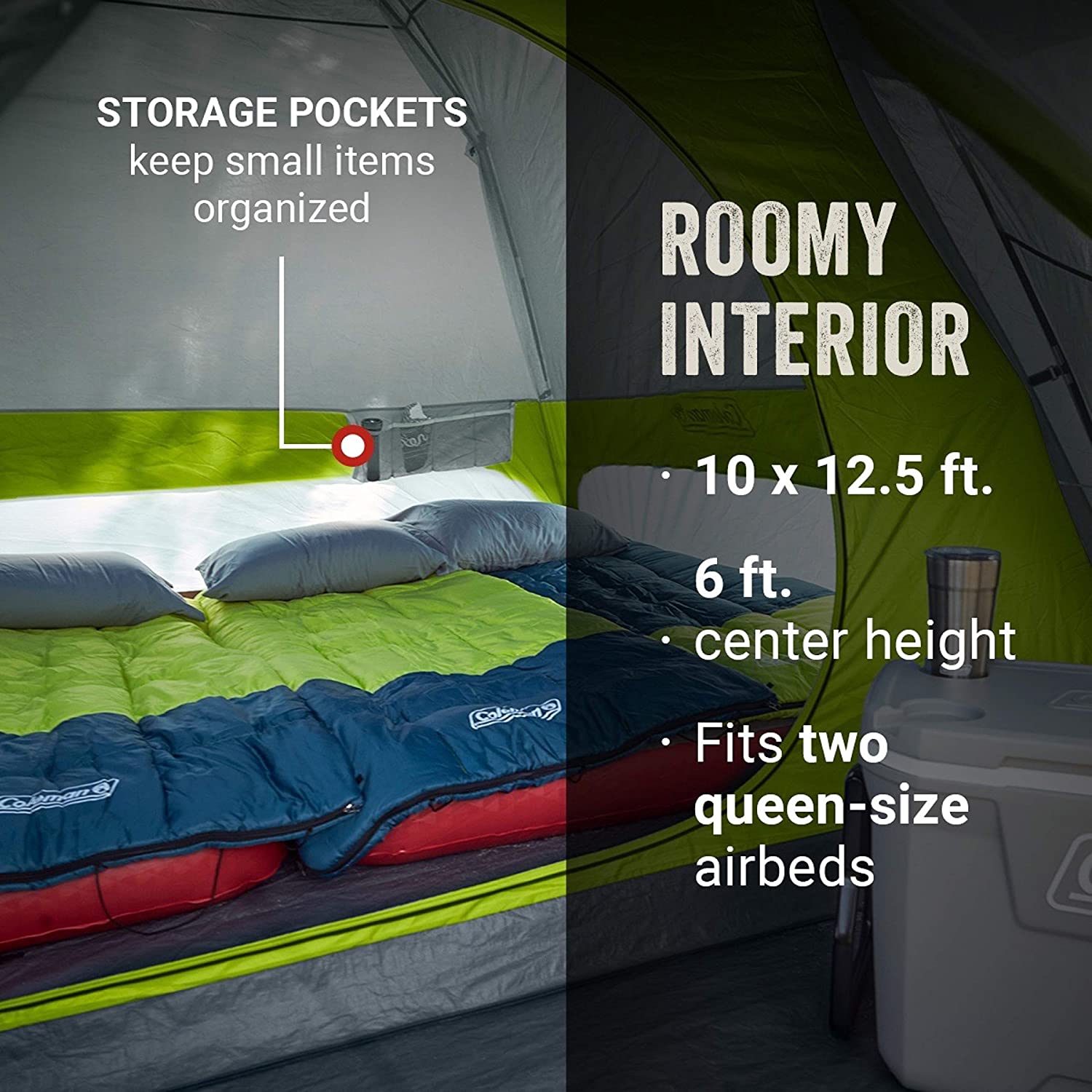 Camping Tent with Screen Room, 4/6/8 Person Tent with Screened-in Porch, Includes , Carry Bag, Storage Pockets, and Sets Up in 5 Minutes