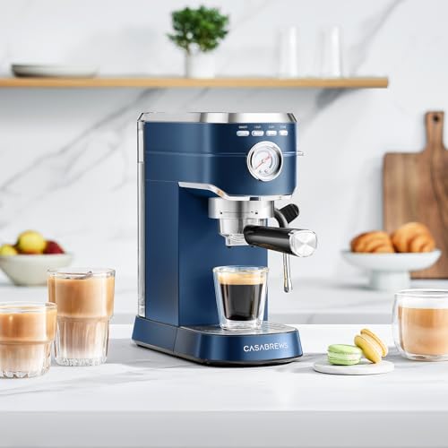 CASABREWS CM5418 Espresso Machine 20 Bar, Compact Espresso Maker with Steam Milk Frother, Stainless Steel Coffee Machine with 34oz Removable Water Tank for Cappuccino, Latte, Silver